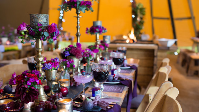 Beautiful purple styling for a tipi wedding