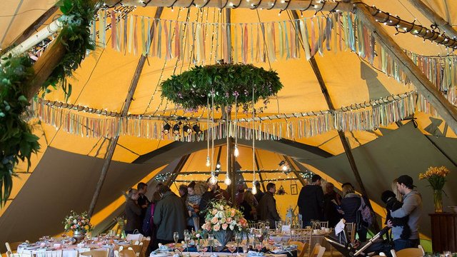 Boho wedding decorations in our tipi tent
