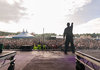 Singer on stage an 2000trees music festival tipis