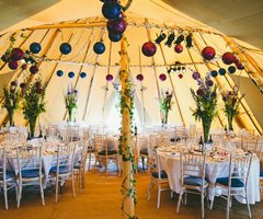 Discoballs decorating our tipi tent